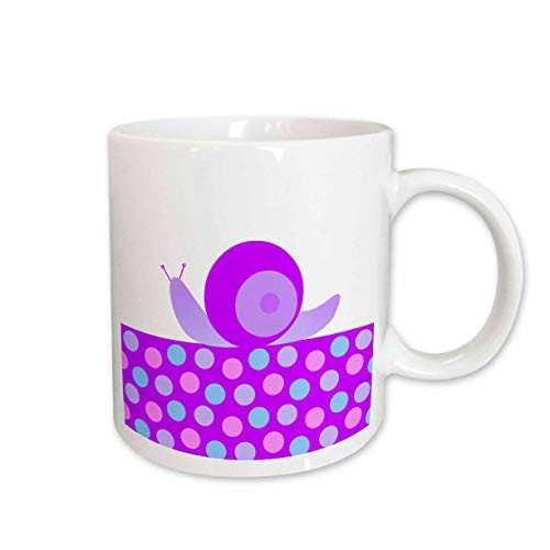 3dRose Cute Purple Snail on Polka Dot Trail Ceramic Mug 11 Ounce