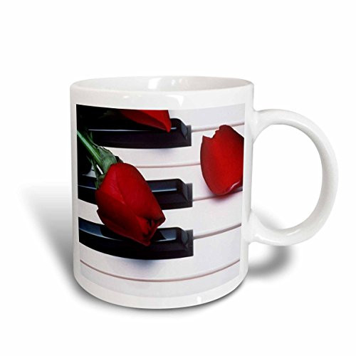 3dRose mug 56956 2 Red Tulips On Piano Keys  Ceramic Mug 15 oz Multicolor