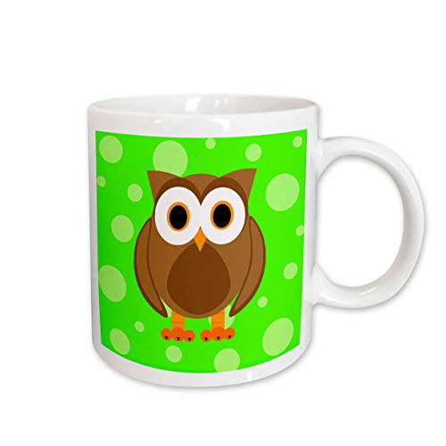 3dRose Cute Brown Owl on Bright Green Background Ceramic Mug 11 Ounce