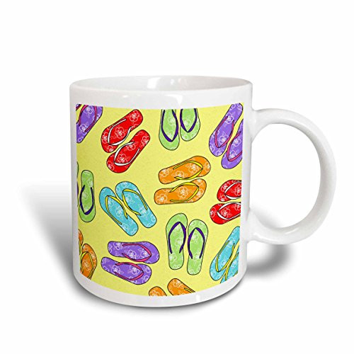 3dRose Colorful Flip Flop Print Yellow Background Mug 11 Ounce