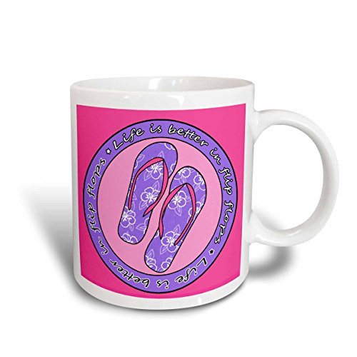 3dRose Life is Better in Flip Flops Purple and Pink Ceramic Mug 15 Ounce