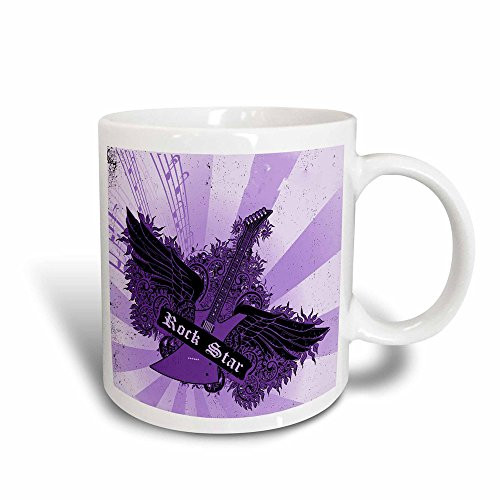 3dRose Guitar with Wings and The Words Rock Star in Purple Magic Transforming Mug 11 Ounce