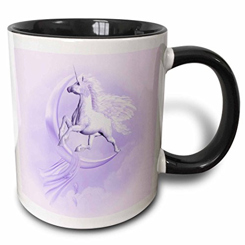 3dRose 181731 4 A Purple Flying Pegasus With A Moon And Clouds In The Background Ceramic Mug 11 oz Black White
