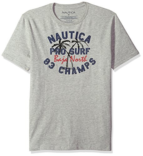 Nautica Men s Short Sleeve Signature Graphic Crewneck T Shirt Grey Heather Gray X Large
