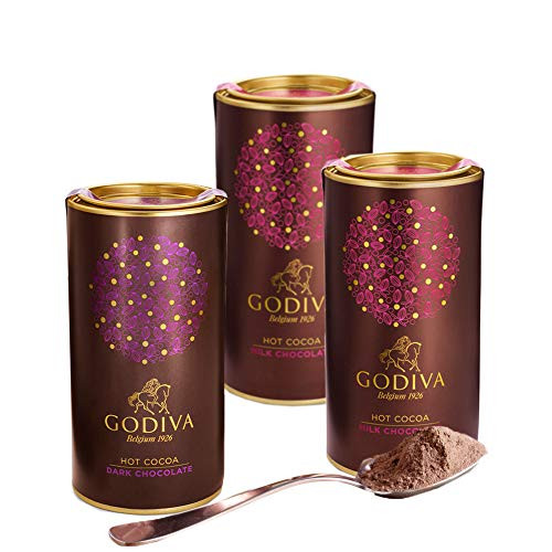 Godiva Chocolatier Assorted Dark and Milk Hot Cocoa Powder Canister Variety Set of 3 145 Ounce