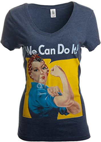 Rosie The Riveter We Can Do It   Feminist Rosey Rosy V Neck T Shirt for Women  VneckS  Vintage Navy