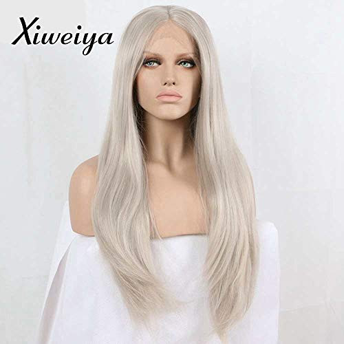 Xiweiya Ash Blonde Synthetic Lace Front Wig Grey Wig Shiny Long Straight Platinum Blonde Gray Hair Heat Resistant Fiber Wigs Middle Parting Wig for Women Hair Replacement Wig 20 Inch Xiweiya Ash Blonde Synthetic Lace Front Wig Grey Wig Shiny Long Straight Platinum Blonde Gray Hair Heat Resistant Fiber Wigs Middle Parting Wig for Women Hair Replacement Wig 20 Inch