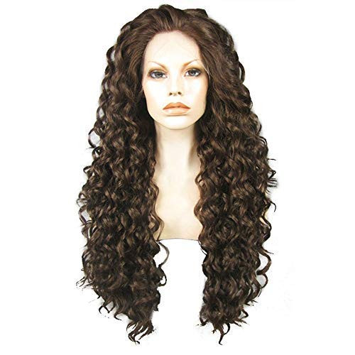 Ebingoo Long Brown Curly Lace Front Wigs for Black Women Dark Brown Front Lace Wig Glueless Heat Resistant Synthetic Hair Replacement Wig for cosplay Ebingoo Long Brown Curly Lace Front Wigs for Black Women Dark Brown Front Lace Wig Glueless Heat Resistant Synthetic Hair Replacement Wig for cosplay