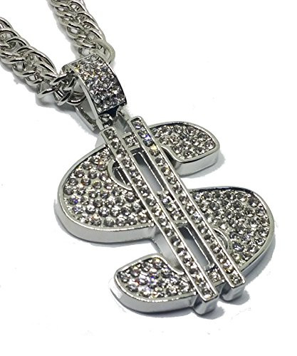 Iced Out  Big Money Sign  14K Hip Hop Silver Plate Jewelry Bling Bling Necklace 30 Rope Chain Included