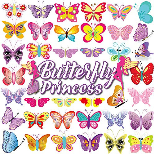 Temporary Tattoos for Kids 80pcs Konsait Colorful Butterfly Tattoos Body Art Stickers for Children Girls Birthday Party Favors Supplies Great Kids Party Accessories Goodie Bag Stuffers Party Fillers