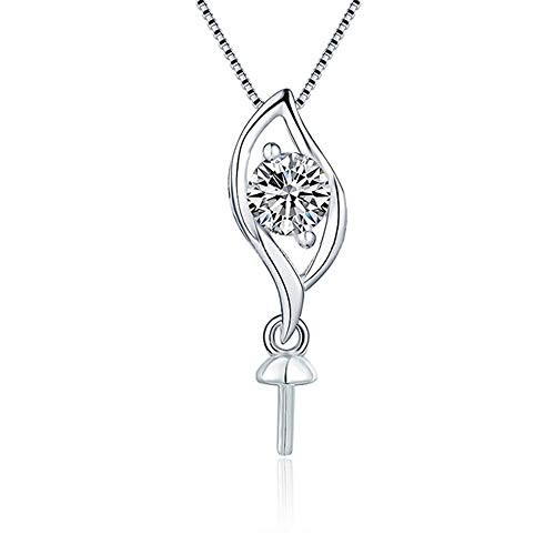 Cerylle CZ Twisted Design Pendants for Pearl DIY Jewelry Sterling Silver Pearl Pendant Mounts Fitting with Bead Cup Bail Pin for Women Jewelry