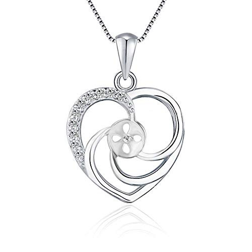 Cerylle 925 Sterling Silver Heart Design Pendants for Pearl Pearl Pendants Fitting Mounts for Women Jewelry DIY