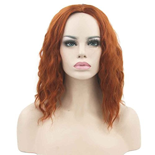 BERON Short Curly Wig Cosplay Costume Party Hair with Wig Cap  Dark Orange