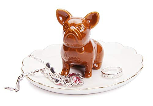 Bulldog Ring Holder Adorable Pug Dog Ceramic Jewelry Tray Porcelain Trinket Dish for Wedding Engagement Holding Small Jewelries Rings Necklaces Earrings Bracelets Trinket etc