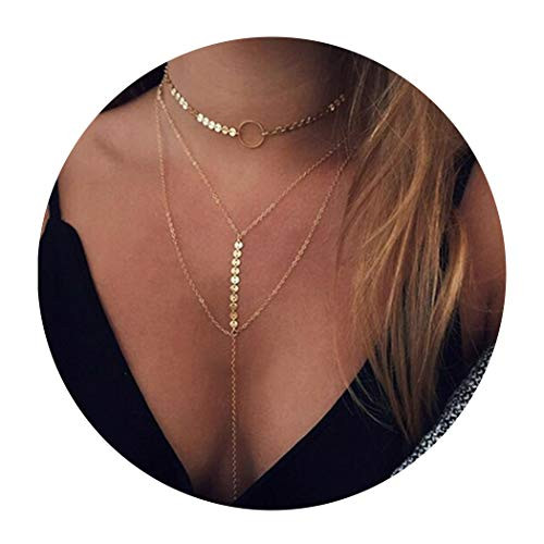 Fstrend Gypsy Layered Necklace Moon Pendant Necklace Jewelry for Women and Girls Gold Fstrend Gypsy Layered Necklace Moon Pendant Necklace Jewelry for Women and Girls Gold
