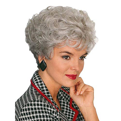 GNIMEGIL Short Curly Hair in Synthetic Womens Costume Party Wigs Gifts Silver Grey Mommy Wig Old Lady Wig GNIMEGIL Short Curly Hair in Synthetic Womens Costume Party Wigs Gifts Silver Grey Mommy Wig Old Lady Wig