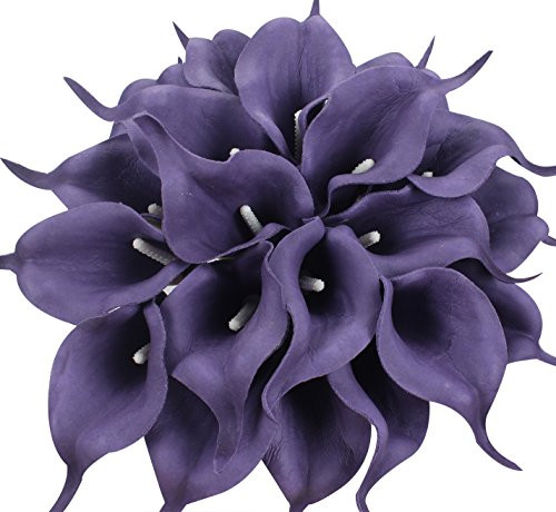 Duovlo 20pcs Calla Lily Bridal Wedding Bouquet Lataex Real Touch Artificial Flower Home Party Decor  Purple