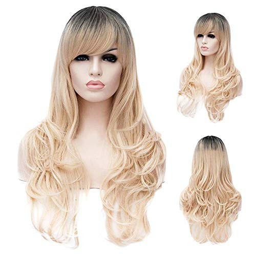 TopWigy Blonde Wigs with Bangs Women Wig Long Wavy Lolita Costume Cosplay Synthetic Wig  Blonde 28