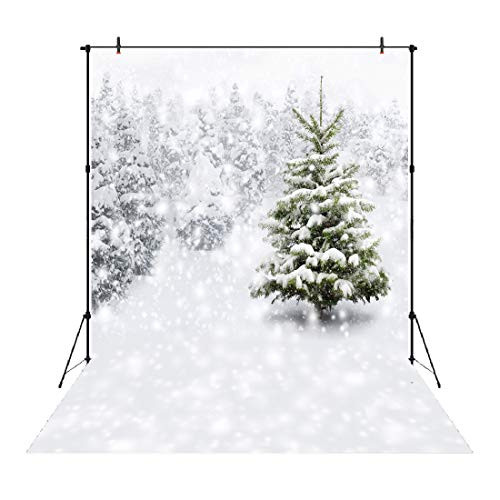 Aperturee Winter Backdrop 7x5FT White Accumulated Snow Tree Photography Background Christmas Snowfall Snowflake Natural Forest Home Party Decoration Photo Studio Props