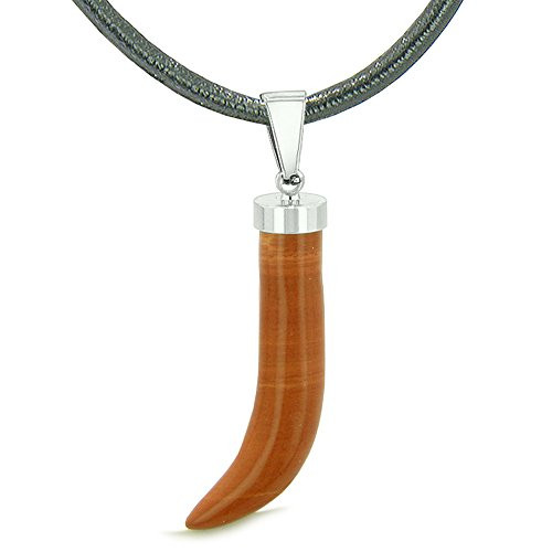 Italian Horn Peper Amulet Protection and Good Luck Powers Red Jasper Pendant Leather Necklace