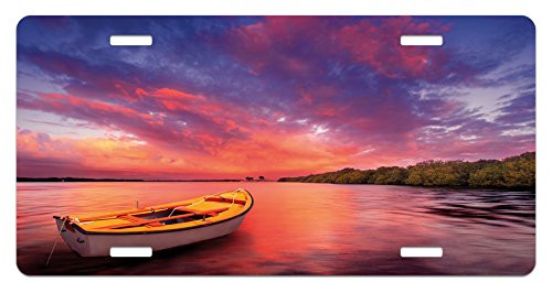 Ambesonne Sunset License Plate Enchanted Coast with a Rowboat Under Hazy Sky Peaceful Nature Image High Gloss Aluminum Novelty Plate 588 X 1188 Pink and Purple Ambesonne Sunset License Plate Enchanted Coast with a Rowboat Under Hazy Sky Peaceful Nature Image High Gloss Aluminum Novelty Plate 588 X 1188 Pink and Purple