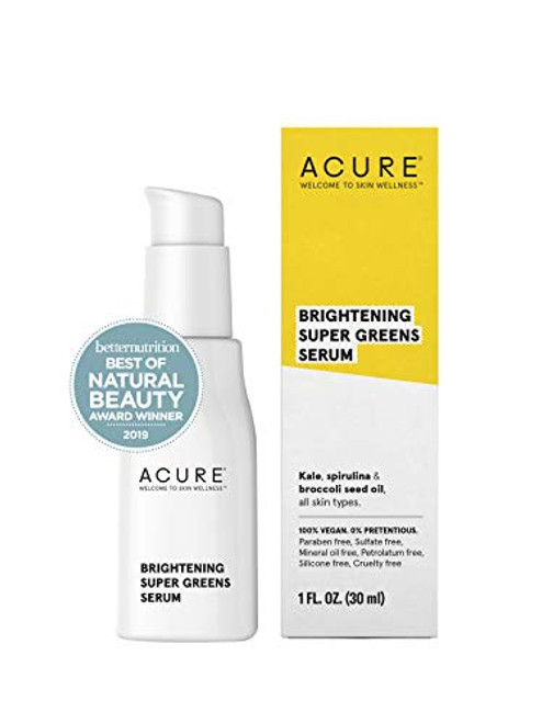 ACURE Brightening Super Greens Serum   100  Vegan   For A Brighter Appearance   Kale Spirulina   Broccoli Seed Oil   Superfoods For Your Face   All Skin Types   17 Fl Oz