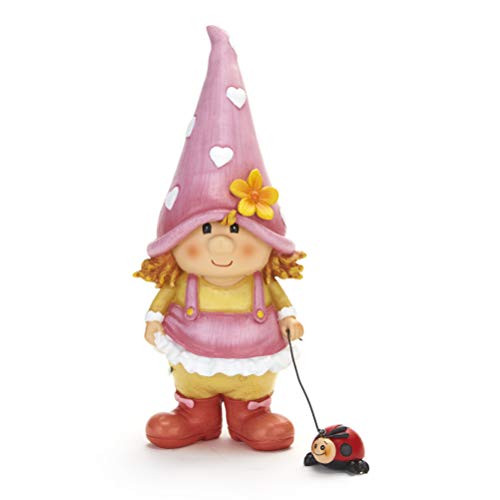 The Lakeside Collection Garden Gnome Decorative Girl Lawn Statue with Ladybug   Petunia