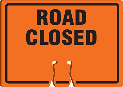 Accuform Signs FBC736 Plastic Traffic Cone Top Warning Sign Legend Road Closed  10  Length x 14  Width x 0060  Thickness Black on Orange