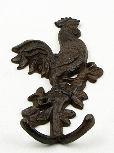Cast Iron Double Hook Wall Rack Rooster Kitchen Decor