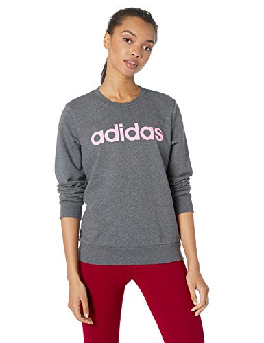 adidas Women s Essentials Linear Sweatshirt Dark Grey Heather True Pink XX Small