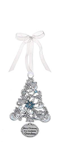 Ganz Merry Christmas to a Wonderful Grandma Zinc Decorative Hanging Ornament, Silver, Blue, 25/8" W. x 33/8" H.