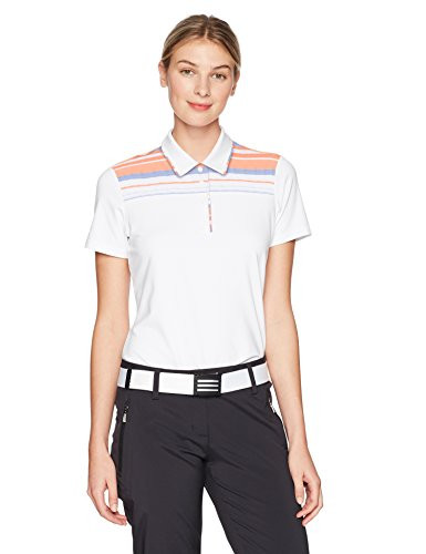 adidas Golf Women s Ultimate Merch Stripe Polo White Chalk Coral X Small