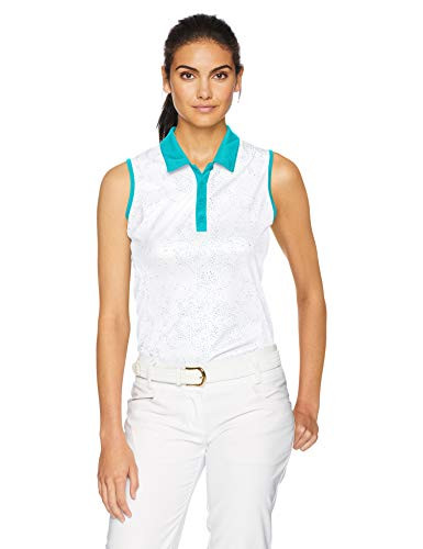 adidas Golf Women s Dot Print Sleeveless Polo Small Hi Res Aqua