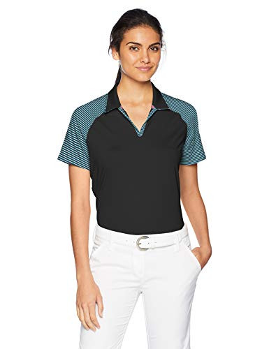 adidas Golf Women s Ultimate 365 Stripe Shorts Sleeve Polo Small Black Mystery Green