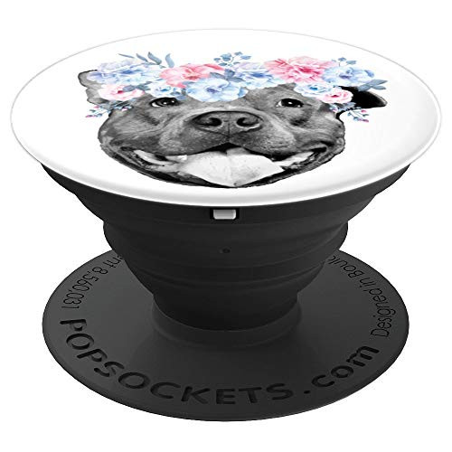 Pitbull Face Lover Flowers Sweet Pit Bull Cute Dog Mom Gift PopSockets Grip and Stand for Phones and Tablets