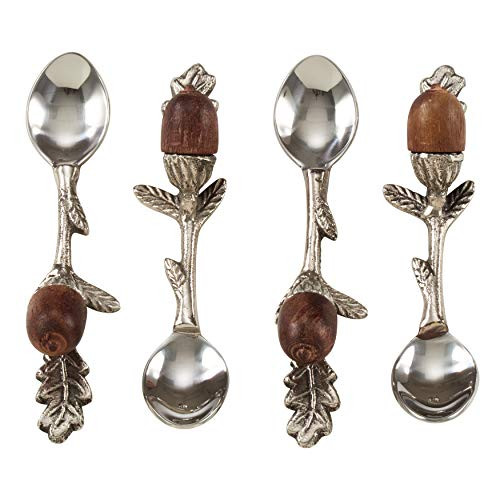 SARO LIFESTYLE ecrou de gland collection Acorn Cocktail Spoons  Set of 4  Silver