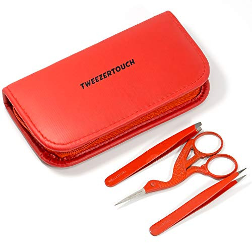 Tweezertouch Professional Petite Set Scissor Slant and Point In A Case  Red