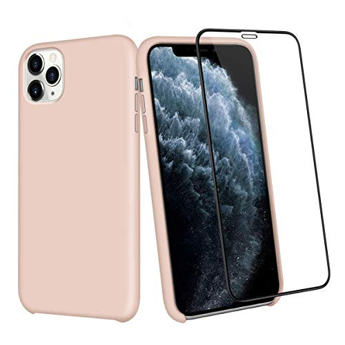 Aemotoy for iPhone 11 Pro Case Silicone Dual Layer Slim with Screen Protector Shockproof Full Body Protection Soft Anti Scratch Cover Case for 2019 iPhone 11 Pro 58inch Sand Pink