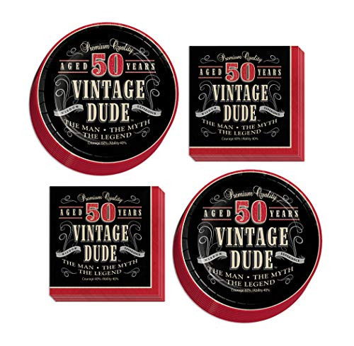 Old Man Vintage Dude Party Supplies  60th Milestone Dessert Plates and Napkins  Serves 16