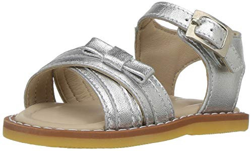 Elephantito Girls  Lili Cross Sandal w Bow Silver 10 Medium US Toddler