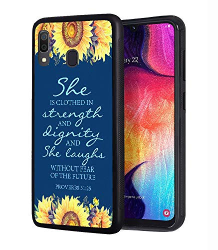 Galaxy A20 Case Galaxy A30 Case Sunflower Background Quotes Bible Verse Proverbs 31 25 Design Slim Anti Scratch TPU Rubber Protective Cover for Samsung Galaxy A20   A30  2019
