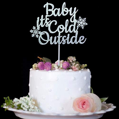 Baby It s Cold Outside with Snowflake Cake Topper   Winter Christmas Holiday Boy or Girl Baby Shower Party Decorations Silver Glitter