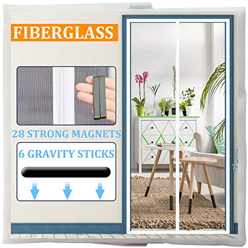 White Reinforced Fiberglass Magnetic Screen Doors with Powerful Magnets Standard Door Curtain with Full Frame Hook Loop Hands Free Pet and Kid Friendly 39 x 83 White by Dysome