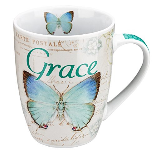 Botanic Butterfly Blessings Blue"Grace" Mug - Ephesians 2:8