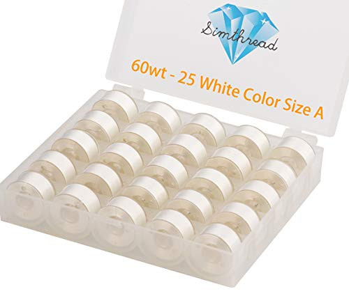 Simthread 25pcs White Prewound Bobbin Thread Size A Class 15  SA156  60WT with Clear Storage Plastic Case Box 70D 2 for Brother Embroidery Thread Sewing Thread Machine DIY