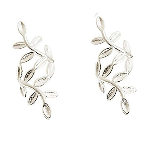S925 Sterling Silver Leaf Non Piercing Ear Clip Cuff Wrap Earrings 1 Pairs
