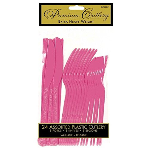 Premium Heavy Weight Assorted Cutlery   Bright Pink   Pack of 24   Party Supply