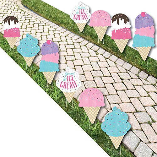 Big Dot of Happiness Scoop Up the Fun   Ice Cream Cone   Lawn Decorations   Outdoor Sprinkles Party Yard Decorations   10 Piece