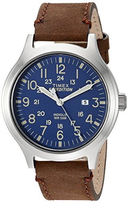 Timex Men s TW4B06400 Expedition Scout 43 Brown Blue Leather Strap Watch Timex Men s TW4B06400 Expedition Scout 43 Brown Blue Leather Strap Watch