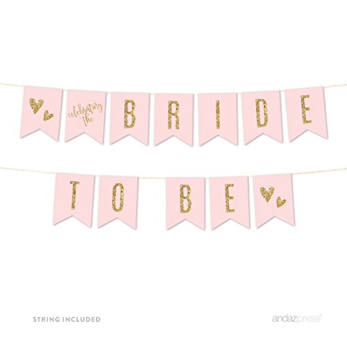 Andaz Press Blush Pink Gold Glitter Print Wedding Collection Hanging Pennant Party Banner with String Bride to Be 5 Feet 1 Set